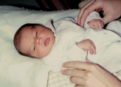 Barton R. Beyer 5 Days Old Philip holding 4-18-1986