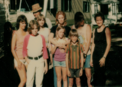 Susan (top ctr) daughter Mindy (front ctr) son Wade (front-pink sleeves) and friends in Rochester MN c-1976